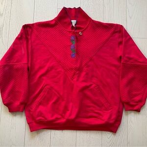 Vintage 90s Belvedere red quilted floral lilac embroidery high mock neck sweater